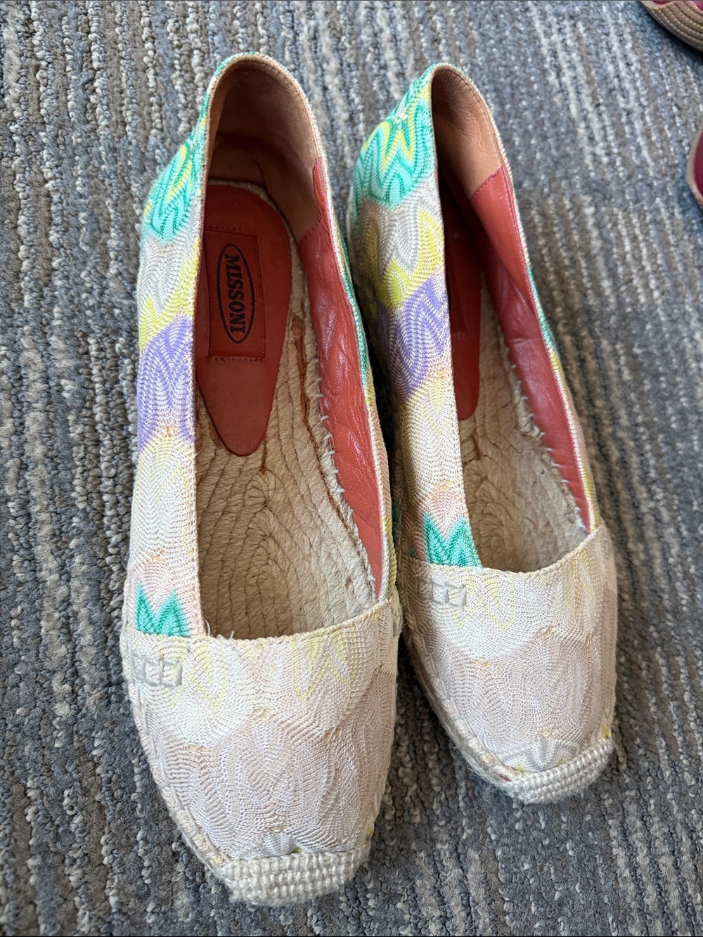 Missoni Beige Espadrille Flats with Pastel Green Yellow Purple Accents